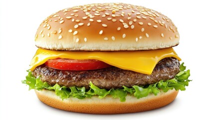 Juicy burger with melted cheese on a fresh bun, beautifully presented, perfect for capturing that delicious burger look. Plenty of space for your design needs.