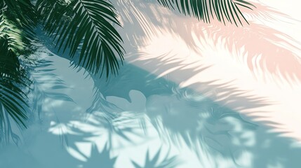 Summer tropical background. Swimming pool with tropical leaf shadow, 4k Image 