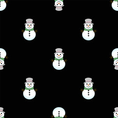 Seamless Christmas pattern with snowmen. Winter pattern for the new year on a black background