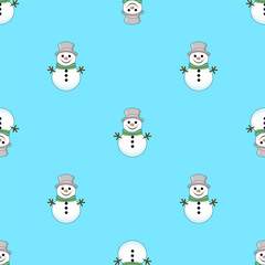 Seamless Christmas pattern with snowmen. Winter pattern for the new year on a blue background