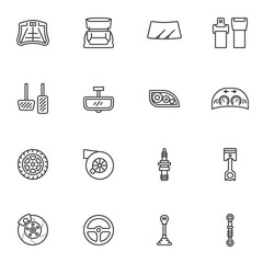 Auto service, car repair line icons set