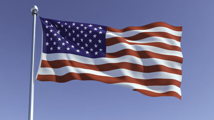 American flag waving gently in breeze against clear sky