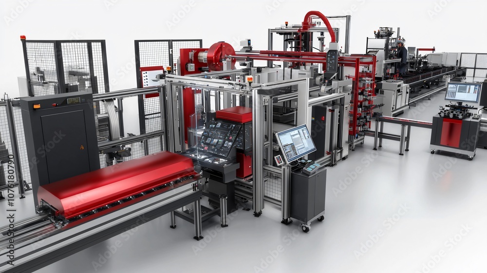 Poster explore how advanced machines in a high-tech production line revolutionize modern manufacturing proc