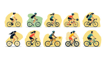 vector set of people on a bicycle