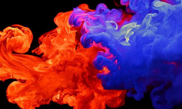 A red flame comes from the left and a blue flame from the right, they meet in the middle. Burning. Generative AI