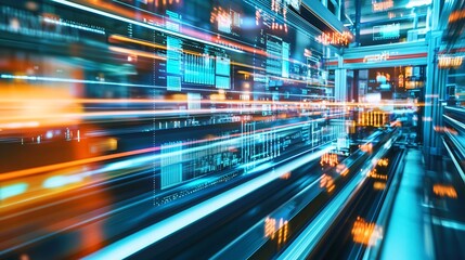 Fototapeta premium Explore the dynamic efficiency of a modern production line featuring a high-speed conveyor belt system