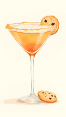 Orange cocktail with cookie garnish on light background