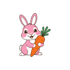 Cute Pink Bunny Holding Carrot Illustration