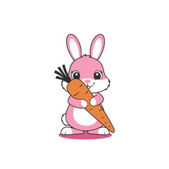 Cute Pink Bunny Holding Carrot Illustration