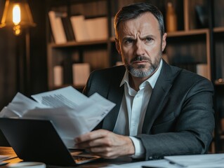 Obraz premium Businessman Reviewing Documents.