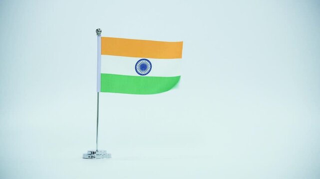 Indian table flag waving on white background