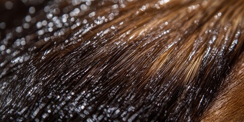 Fototapeta premium A detailed view of a moist brush smoothly moving across a horses shiny and radiant fur, highlighting the careful attention given to its grooming.