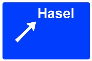 Illustration eines Autobahn-Ausfahrtschildes mit der Beschriftung 