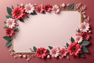 pink framework of flowers for photo or congratulation