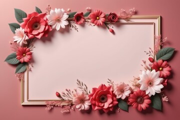 pink white framework of flowers for photo or congratulation