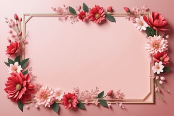 pink framework of flowers for photo or congratulation