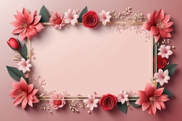 Obraz premium pink framework of flowers for photo or congratulation