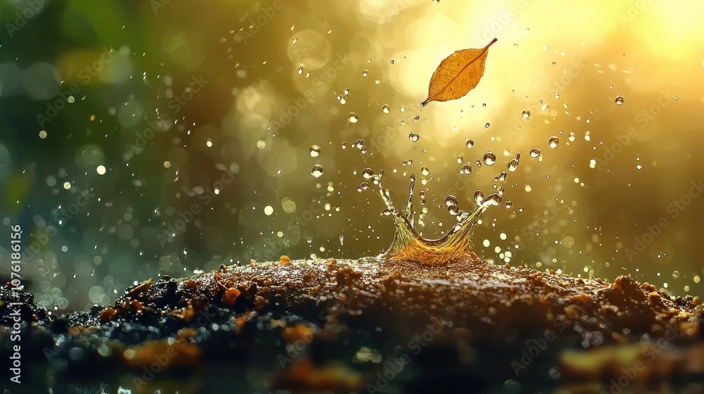 Aufkleber experience the mesmerizing moment of a falling raindrop hitting water surface in slow motion high fi