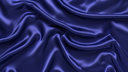 Fototapeta premium Elegant Deep Blue Satin Fabric Texture with Gentle Waves and Sophisticated Drapery Perfect for Fashion, Backgrounds, and Textile Design Projects