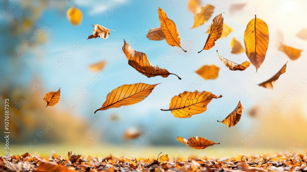Poster capture the serenity of nature with a slow motion shot of leaves blowing in the wind during high fid