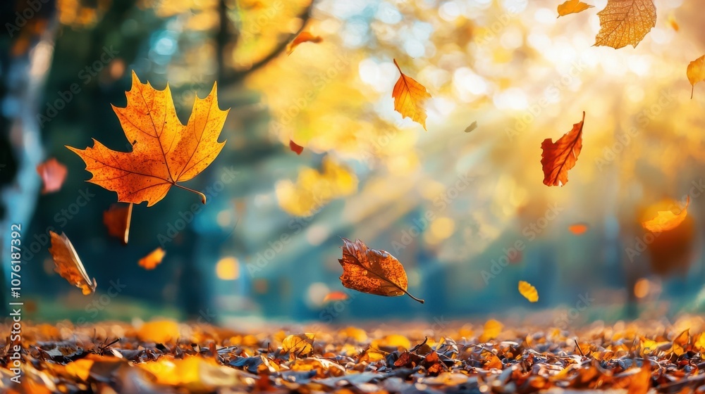 Poster Experience the serenity of leaves gently blowing in the wind captured in slow motion with high fidelity visuals