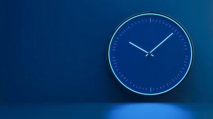 This modern wall clock features a bright blue design, perfect for adding a contemporary touch to any space, Ideal for use in home decor, office environments, or digital projects,