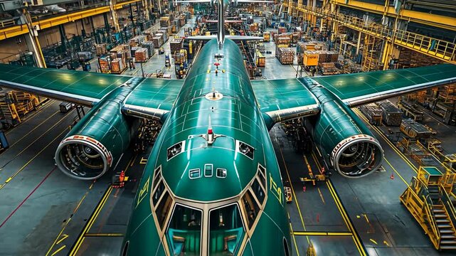 Airplane Under Construction in Hangar, Aircraft, Manufacturing, Assembly, Factory, Workshop