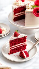 Delicious Red Velvet Cake, cream cheese frosting garnished with raspberries