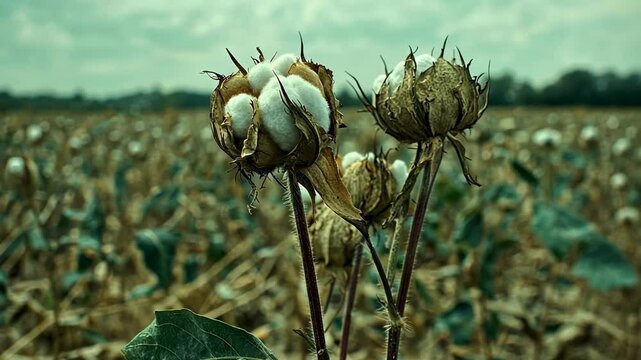 Cotton Bolls in a Field, farm, agriculture, agriculture industry, harvest, agricultural