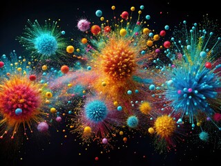 Fototapeta premium Abstract Viral Transmission in Air - Colorful Minimalist Particles Depiction, Long Exposure Photography of Infection Spread, Conceptual Art, Modern Design, Dynamic Flow of Energy