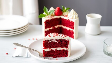 Delicious Red Velvet Cake, cream cheese frosting garnished with raspberries