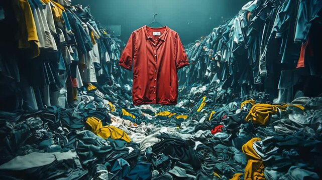 Red Shirt in a Sea of Clothes, clothing, fabric, textile, apparel, fashion