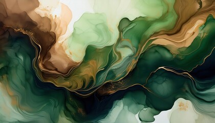 Ethereal Abstract Landscape with Rich Earth Tones and Deep Greens. Flowing Layers of Nature-inspired Texture for Art Prints, Digital Backgrounds, or Interior Decor Concepts