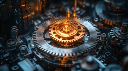 Intricate Mechanism with Glowing Gears