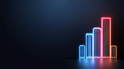 Fototapeta premium Colorful Neon Bars Representing Growth and Financial Success on a Dark Background for Business and Economy Visuals in Marketing and Presentation