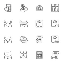 Weight loss related line icons set