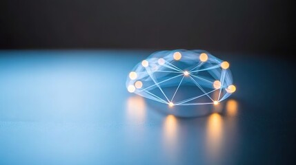 Abstract representation of glowing brain connections illustrating neural networks and cognitive processes in a futuristic digital environment with soft blue tones