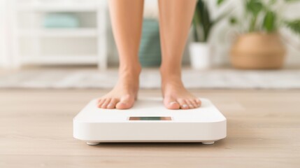 Close-up of bare feet on a digital scale, symbolizing health, weight management, and wellness in a home environment.