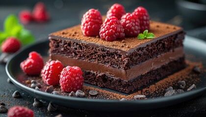 Chocolate Cake with Raspberries and Chocolate Chips