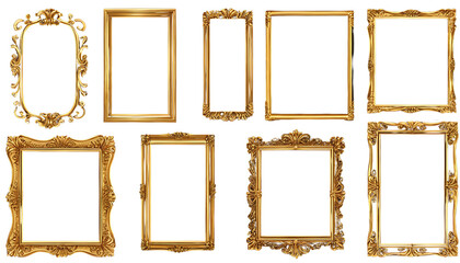 set of golden frame in transparent background 