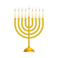 Vector illustration of Hanukkah lampstand in golden color on transparent background