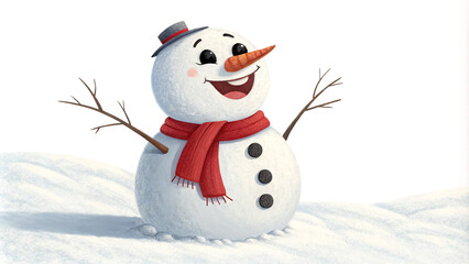 Happy Snowman in Snow: Winter Cheer