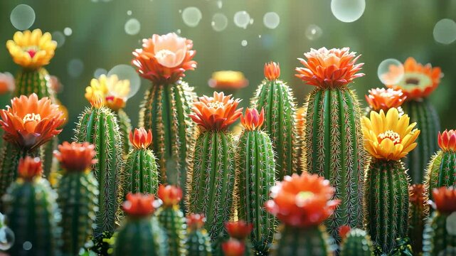 Blooming Desert Cactus Flowers, blossom, flowering, cacti, succulents, green