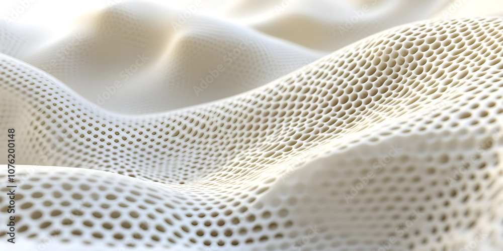 Poster Abstract Mesh Texture:  A close-up shot of a smooth, white mesh fabric creating a wave-like pattern.