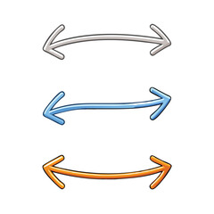 Set of curved double arrows vector icon, Vector icon set of three curved double arrows in gray, blue, and orange colors, symbolizing movement, exchange, and direction.
