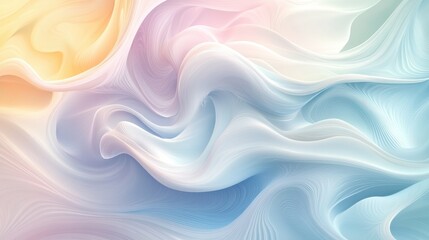 Fototapeta premium Abstract pastel waves in soft hues of blue, pink, and yellow create a serene and calming visual experience.