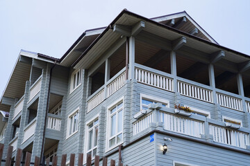 Elements of a beautiful wooden houses. Irkutsk from various perspectives. Variety of architectural styles.