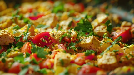 A close up shot of a gourmet fast food tofu scramble