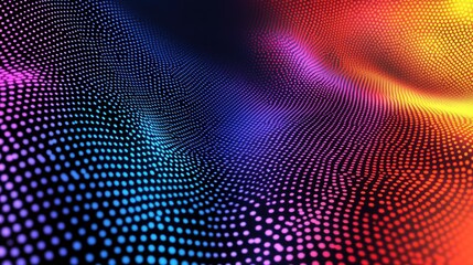 A vibrant wave of multicolored dots creating a mesmerizing abstract pattern in blue, purple, and orange hues.