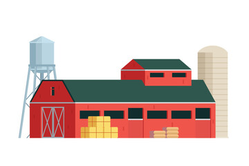 Red Barn building on white background vector illustration. Farm and agricultural asset. Farmhouse rural architecture.